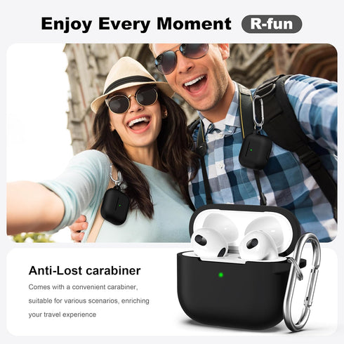 R-fun Compatible with AirPods 3 Case Cover, Silicone Protective Skin with Keychain for Apple AirPod 3rd Generation 2021