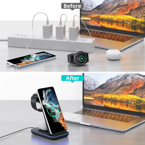 Samsung Wireless Charger, 3 in 1 Fast Charging Station for Galaxy S23/S22/S21/S20/S10/Note 20/10