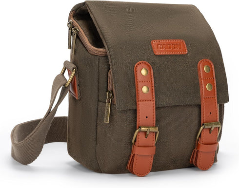 CADeN Compact Camera Bag Case: Small 1.0 Brown, Canvas Leather Trim, Waterproof, Compatible for Nikon, Canon, Sony