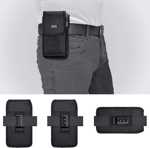 PiTau Black Nylon Holster for iPhone 15, 14, 13, 12, 11, XR - Cell Phone Belt Holder Case with Clip (Fits with Case)