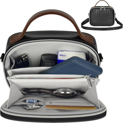 Tanmqin Electronic Organizer with Shoulder Strap, Premium Mixed-Fabric Accordion Tech Pouch for Travel