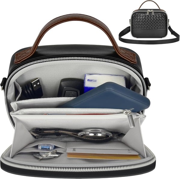 Tanmqin Electronic Organizer with Shoulder Strap, Premium Mixed-Fabric Accordion Tech Pouch for Travel