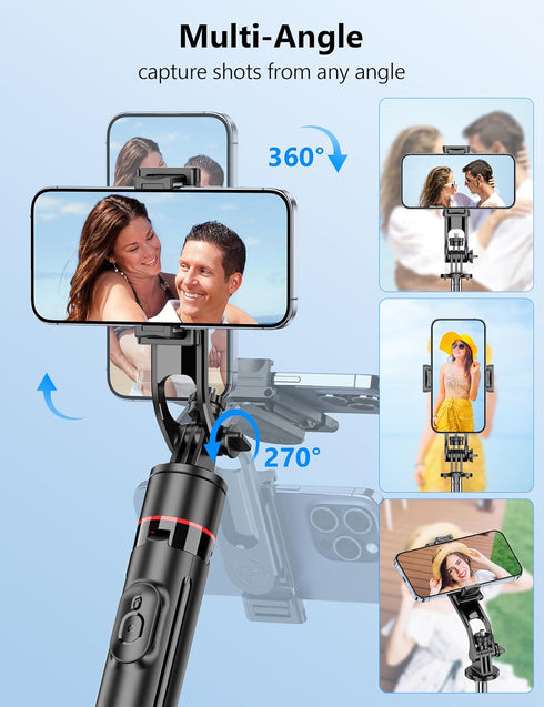 qirita 70" 1/4" Extendable Selfie Stick Tripod, Automatic Phone Tripod with Magnetic Remote & Screw, Lightweight Travel