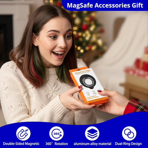 HISSIMO 2-Way 17-12 Dual-Sided Magnetic Phone Mount for MagSafe, Ultra-Slim Metal Ring Holder Grip with Kickstand