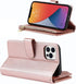 Jaorty Wallet Case for iPhone 12 Pro, 9 Card Slots, Wrist Strap, Zipper Cash Pocket, Magnetic Leather Cover, Rosegold