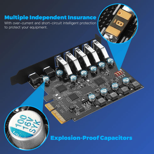 PCIe USB 3.2/3.1 Gen 2 Card - SuperSpeed 10Gbps 7-Ports Expansion Card for USB C & USB A for Windows & Mac