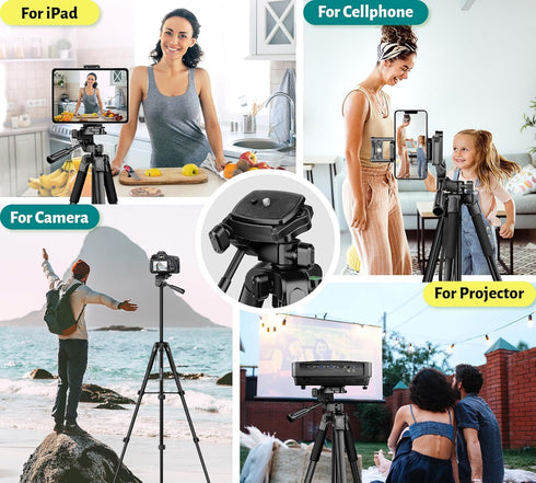 JOILCAN 67" Phone Tripod, Camera Tripod Stand for iPhone iPad, Professional Aluminum Travel Tripods with Wireless
