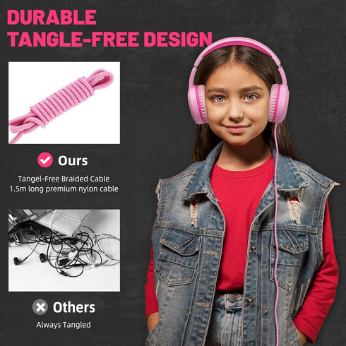 U2 Wired Headphones for Kids, Lightweight Portable On-Ear Youth Headphones for School, Travel, Compatible with Tablets