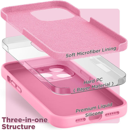 iPhone 14 Pro Max Case by SURPHY, Pink Liquid Silicone with Screen Protector, Camera Protection & Soft Microfiber