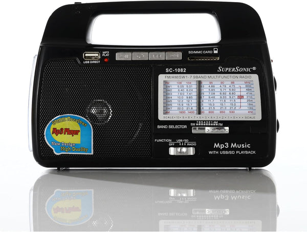 Supersonic 9 Band AM/FM/SW 1-7 Portable Radio, High Sensitivity Receiver, Rechargeable Battery, Torch Light