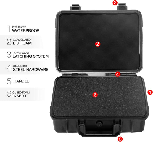 MOOCY 10" Small Hard Case with Foam Insert, Watertight Padded Case for Protecting Pistol, Microphone, and Camera