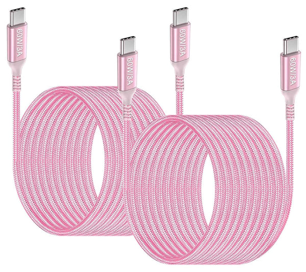 Awnuwuy 15ft Pink USB-C to USB-C Cable (2-Pack) - 60W Fast Charging, Compatible with iPhone 15 Pro Max, iPad Pro,