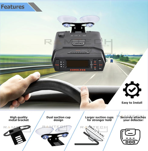 Ramtech Car Windshield Mount with Suction Cup Holder for Radar Laser Detector, Compatible with Beltronics STi Magnesium Construction/STi Magnum 940 955 965 995 GX65 RX55 RX65 V6 V8 V10 V12, WMLD
