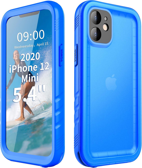 Cozycase iPhone 12 Mini Waterproof Case, Full Body Rugged Dustproof Shockproof with Built-in Screen Protector, Blue