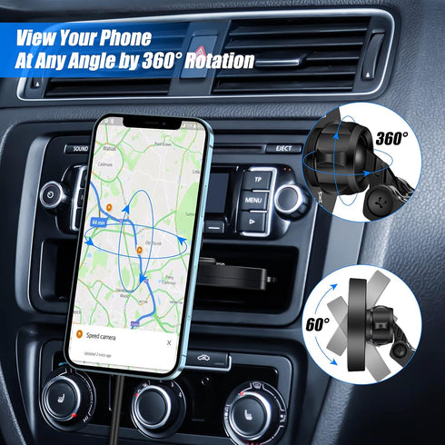 15W Magnetic Wireless Car Charger CD Slot Mount for iPhone 13/12, Auto-Alignment Mag-Safe Car Mount