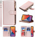 Jaorty Wallet Case for iPhone 12 Pro, 9 Card Slots, Wrist Strap, Zipper Cash Pocket, Magnetic Leather Cover, Rosegold