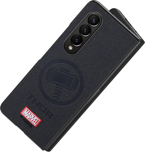 Case for Samsung Galaxy Z Fold 3 5G, Superhero Character Compatible Leather Case, Black