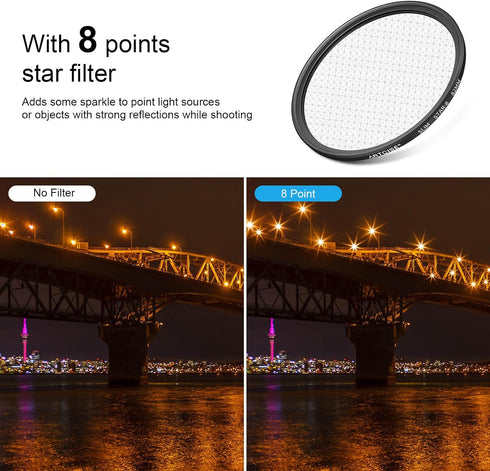 ARTCISE 8 (82mm) Star Filter Point Cross Screen Lens Filter for DSLR Camera Starburst Effect Filter for Night