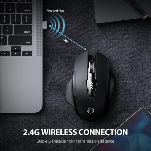 INPHIC Wireless Mouse, Upgraded Battery Level Visible, Large Ergonomic Rechargeable 2.4G Optical PC Laptop Cordless