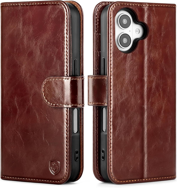 BoxCastle Compatible with iPhone 17 Genuine Leather Case Wallet with Card Holder,Women Men