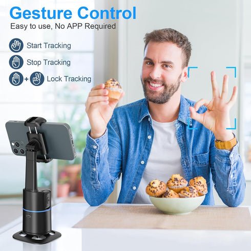 MOERTEK 360 Auto Face Tracking Selfie Stick Tripod for iPhone, Auto Rotating Face Tracking Tripod, Gesture Control, No