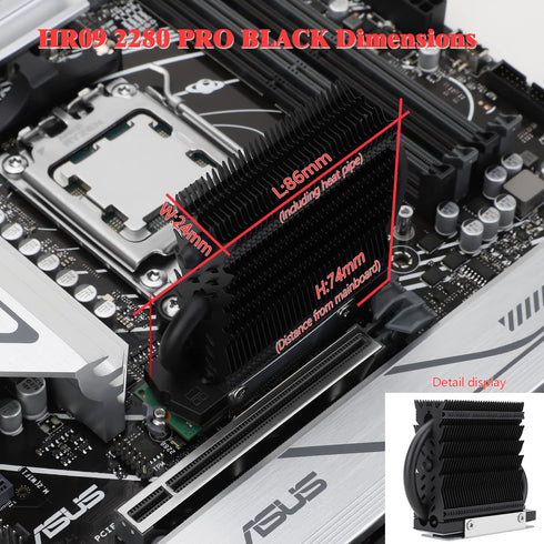 Thermalright HR-09 2280 PRO Black SSD Heatsink, Double-Sided Heat Sink with Thermal Silicone Pad for 2280 SSD