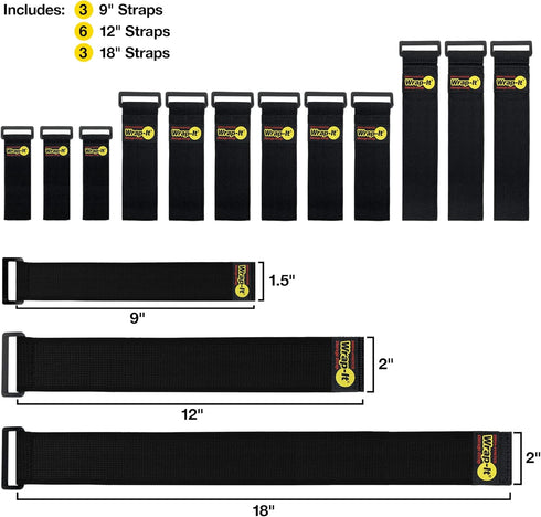 Super-Stretch Wrap-It Storage Straps 12 Pack, Elastic Cinch Straps for Cord, Hose, Rope, Cable Organization
