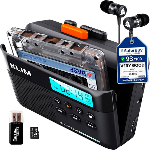 KLIM K7 Cassette Tape Player - Cassette to MP3 Converter - Portable
