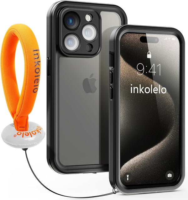 inkolelo iPhone 15 Pro Waterproof Case, Built-in Screen Full-Body Protector with Floating Strap, IP68 Waterproof Case -