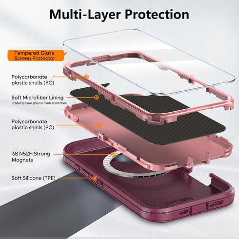 TUTUKII 16 3-Layer 6.1", Compatible with iPhone Case with Screen Protector, Shockproof, Compatible with MagSafe, Drop