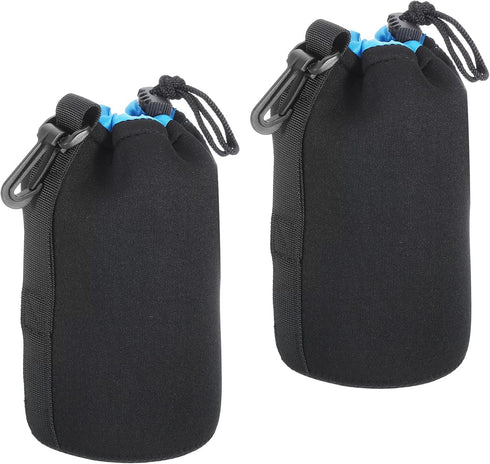 PATIKIL 2 Pcs Camera Lens Bag, 3.9" ID x 7.1" H Drawstring Pouch with Thick Neoprene for DSLR Lens, Black, Blue