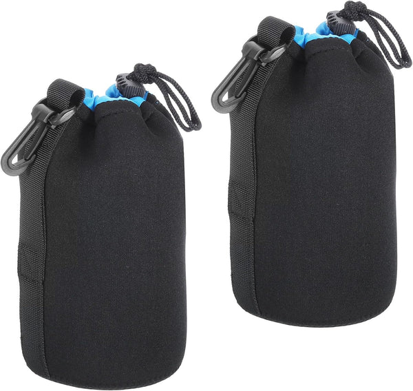 PATIKIL 2 Pcs Camera Lens Bag, 3.9" ID x 7.1" H Drawstring Pouch with Thick Neoprene for DSLR Lens, Black, Blue
