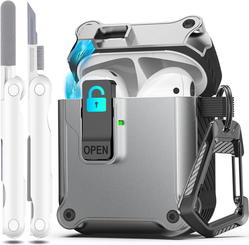 R-fun Compatible with AirPods 2nd Generation 2019, 1st Gen 2016 Charging Case Cover with Cleaner Kit & Keychain (Silver)