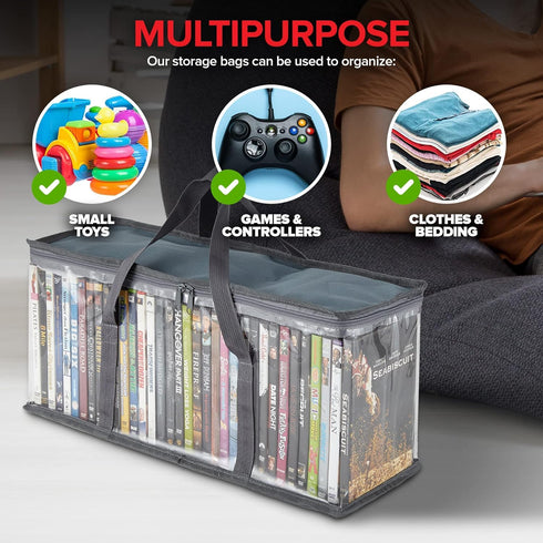 Stock Your Home DVD Storage Bags Set of 2, Media Organizer for DVDs, CDs, Blu Ray Discs, Clear Plastic Holders