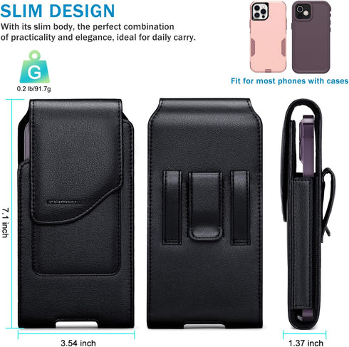 Belt Holster for iPhone 15 14 13 12 11 Pro Max, 15/14 Plus, XS Max, Samsung Galaxy S23+ A54 A53 A52, with Card Slot