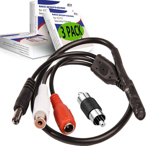 Outdoor Indoor CCTV Microphone Security Tiny Surveillance RCA Audio for DVR (3 Pack)