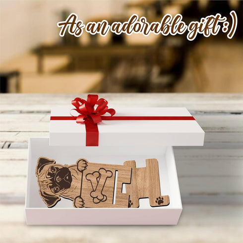 Dog Theme Wooden Phone Holder - Pug, Charging Station for E-Book, Smart Phones, Tablets, Desktop Organizer (Dog Lover