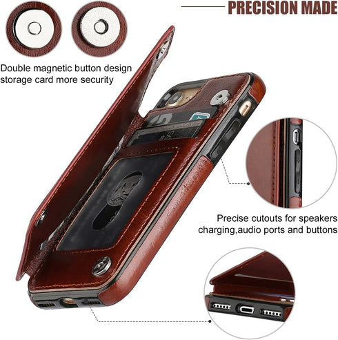 ONETOP Wallet Case for iPhone SE(2022), SE(2020), 7/8, Brown PU Leather, Card Holder, Kickstand