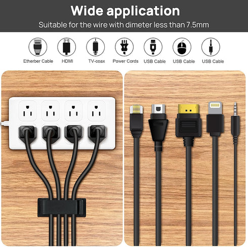 Cable Management Clips, 20Pcs Wire Organizers for TV PC Ethernet Cable Holder for Home Office (Black)