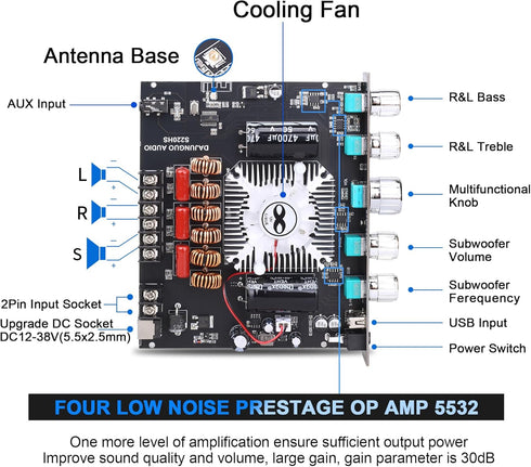 S220HS 2.1 Channel Bluetooth Power Amplifier Board, TDA7498E Chip 160W×2+220W, Custom Bluetooth Name Support