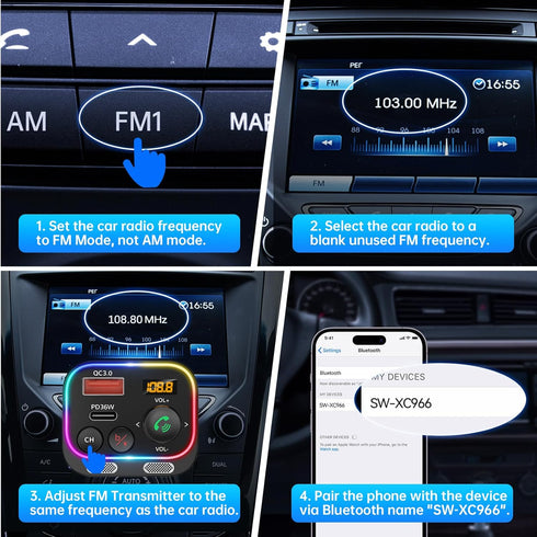 Syncwire Bluetooth 5.4 FM Transmitter Car Adapter, 54W (PD 36W & 18W), Wireless Radio Receiver, Hands-Free Calling, LED