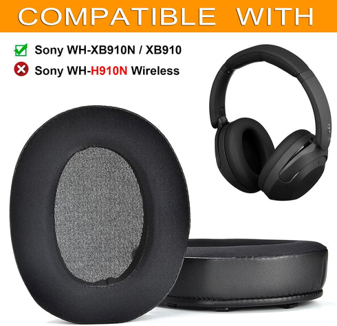 WH XB910N Earpads Cushions Replacement Compatible with Sony WH-XB910 XB910N Extra Bass Noise Cancelling Headphones,(NO fit WH-H910N Model) Ear Pads with Softer Protein Leather (Black Cooling Ge)