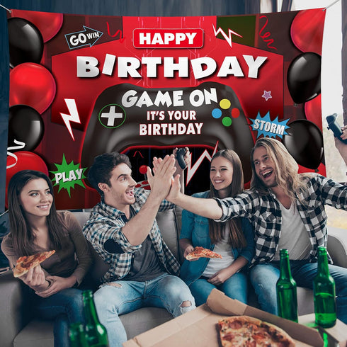 Sumind Video Game Happy Birthday Backdrop Banner for Boys Birthday Party Decorations, 70.8 x 43.3 Inch