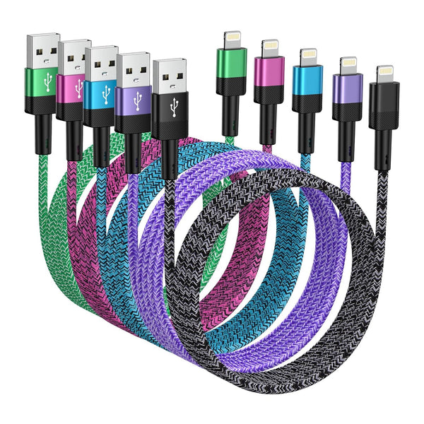Charger 6FT/5Pack, 3.1A Long USB Cable, Nylon Braided Car Fast Charger Cable