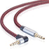 3Ft Male to Male Audio Cable, 90 TRRS 3.5mm 4 Pole, Nylon Braided Aux Cord for Headphones, PS4, Phone, PC & More.