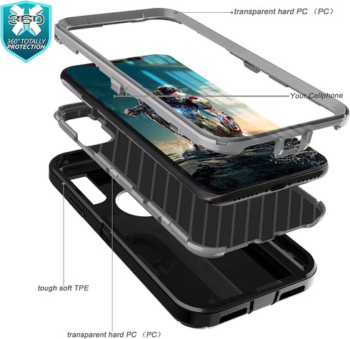 YmhxcY iPhone XR Case: Shockproof, Dust-Proof, 3-Layer Heavy Duty Protection, Black & Grey, 6.1" for Apple iPhone XR.