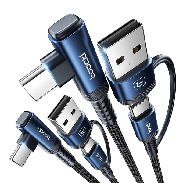 60W USB C to USB C Cable (2-Pack 6.6FT), Right Angle Fast Charging USB A to USB C Charger Cable for iPhone 15 Pro