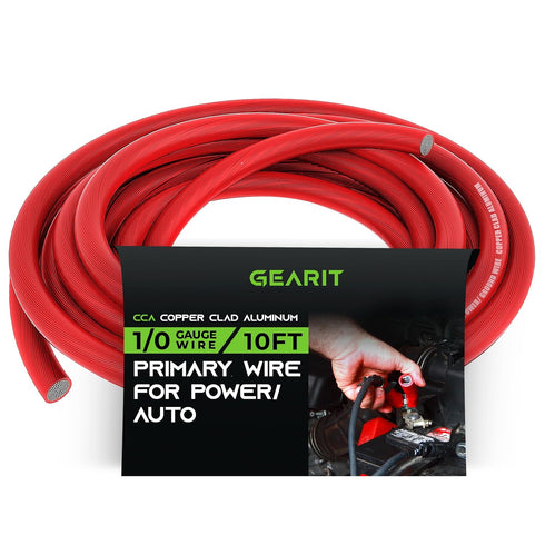 GearIT 1/0 Gauge Wire (10ft - Red Translucent), Copper Clad Aluminum CCA, Car Audio Speaker Power/Ground