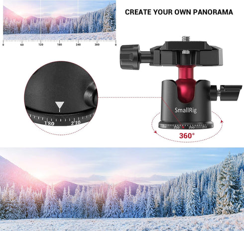 SmallRig Mini Ball Head, Tripod Head Camera 360° Panoramic with 1/4" Screw, 3/8" Thread Mount, Max Load 4.4lbs