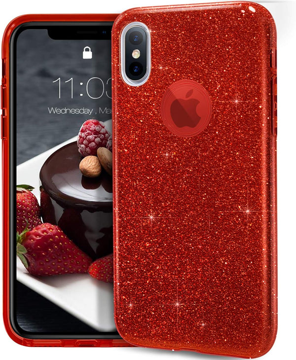 MATEPROX Compatible with iPhone Xs Case, Glitter Bling Sparkle Cute Girls Women Protective Christmas Case - Red